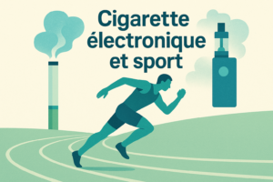 Cigarette électronique et sport avec athlète qui court sur piste