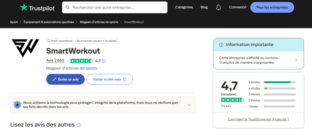 Avis clients SmartWorkout 